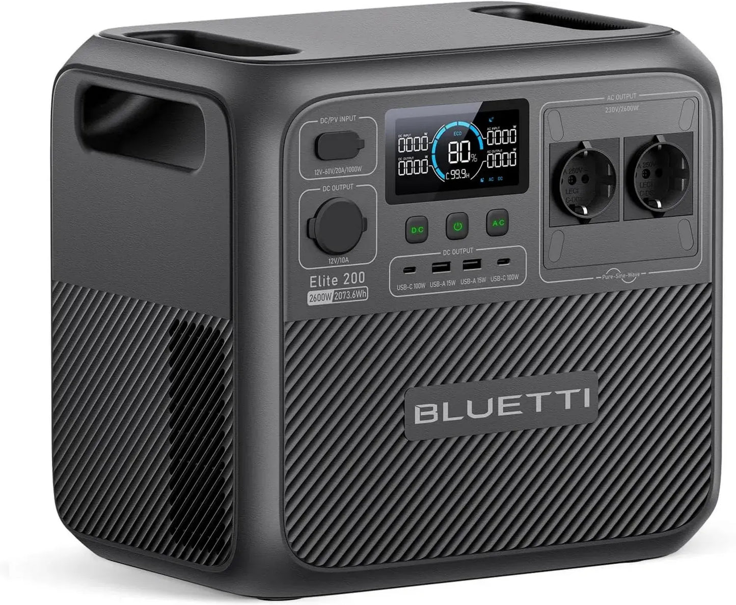 BLUETTI Elite 200 V2 Générateur Portable, Recharge Rapide 0-80% en 45 Min, Batterie LFP 2073,6Wh & 2600W, Idéal pour Camping et Urgences