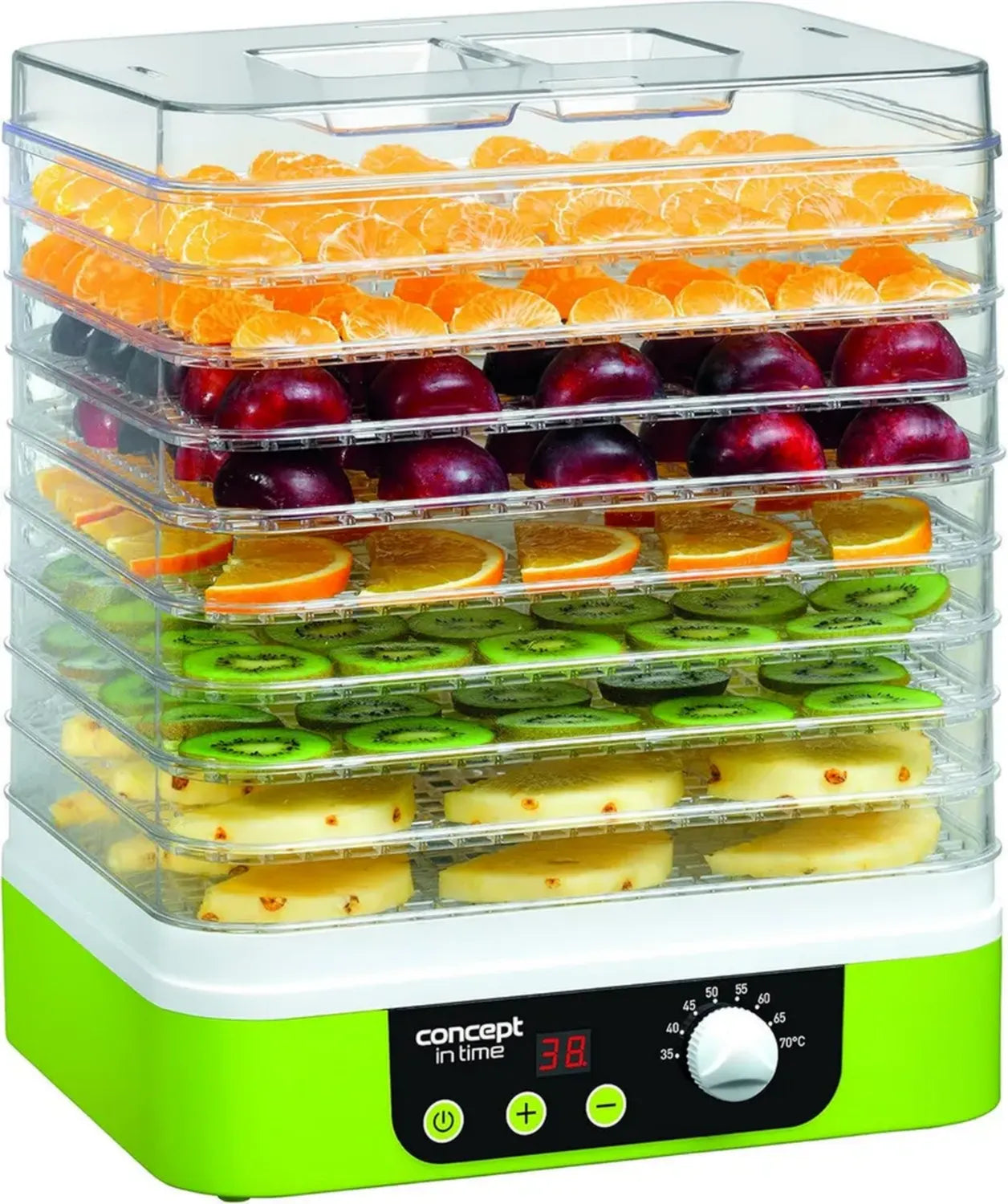 Déshydrateur Électroménager IN TIME 9 Plateaux, Minuteur, Écran Digital, Thermostat 35-70°C, Vert