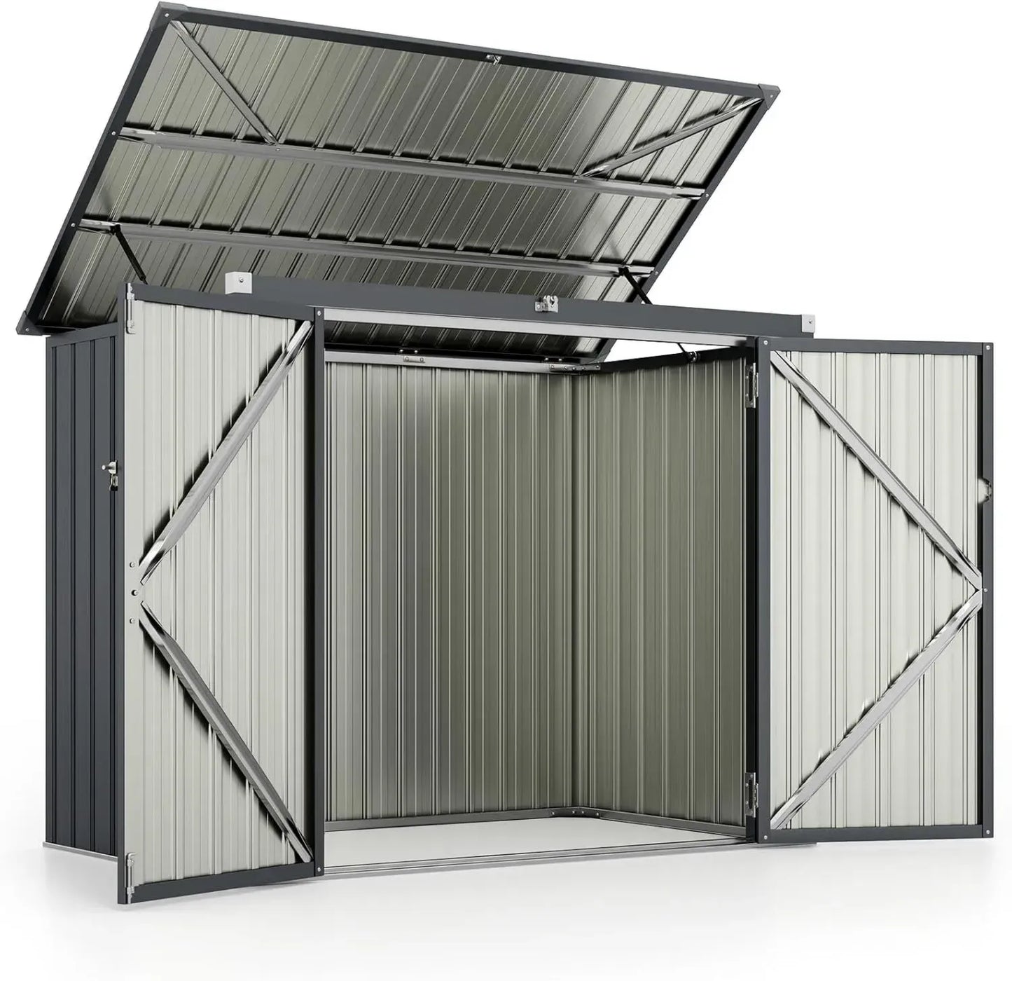 COSTWAY Abri de Jardin Métallique Verrouillable 1,5 m², Rangement Extérieur Étanche, Toit Ouvert avec Deux Portes, Inclus 4 Gants, Gris Foncé