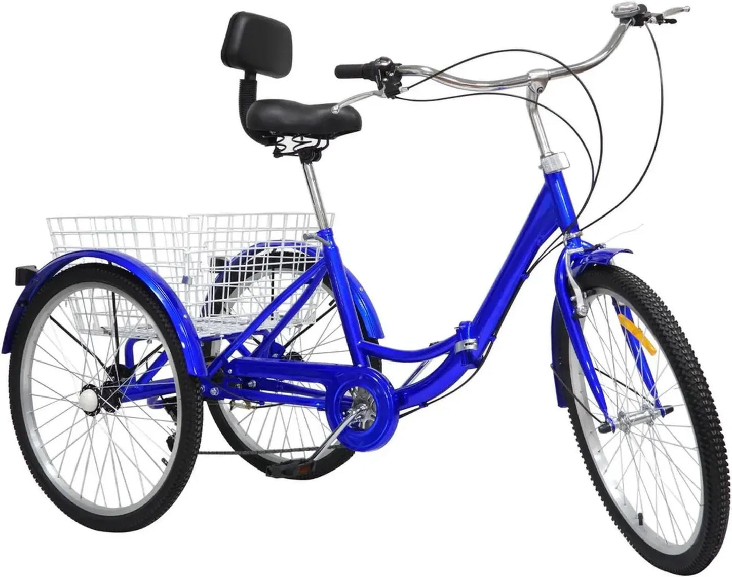 Tricycle Adulte Pliable 61 cm à 7 Vitesses avec Panier et Dossier, Idéal pour Loisirs, Shopping et Exercice