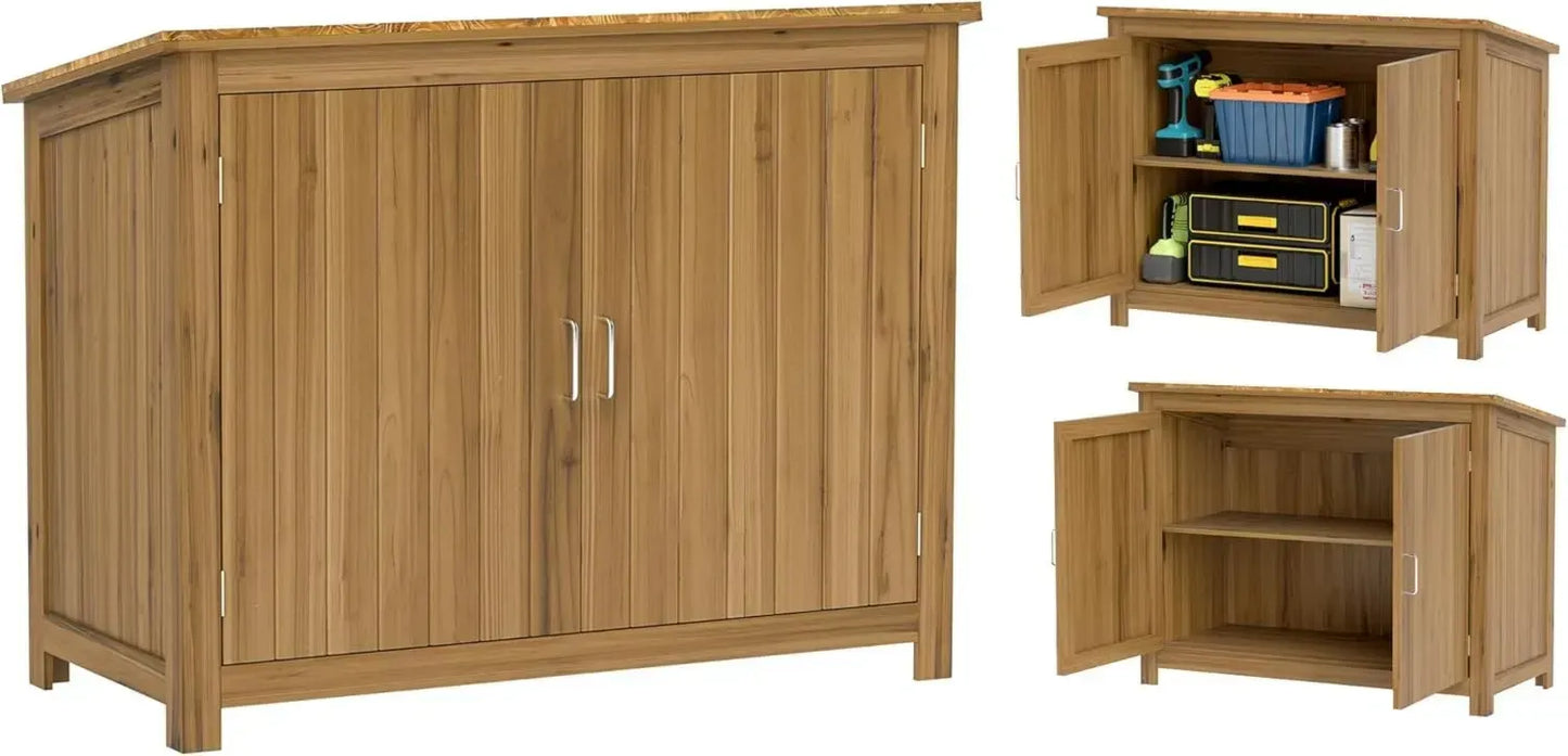 Abri de Jardin en Bois avec Toit Incliné et Etagères, Armoire à Outils Extérieure Résistante