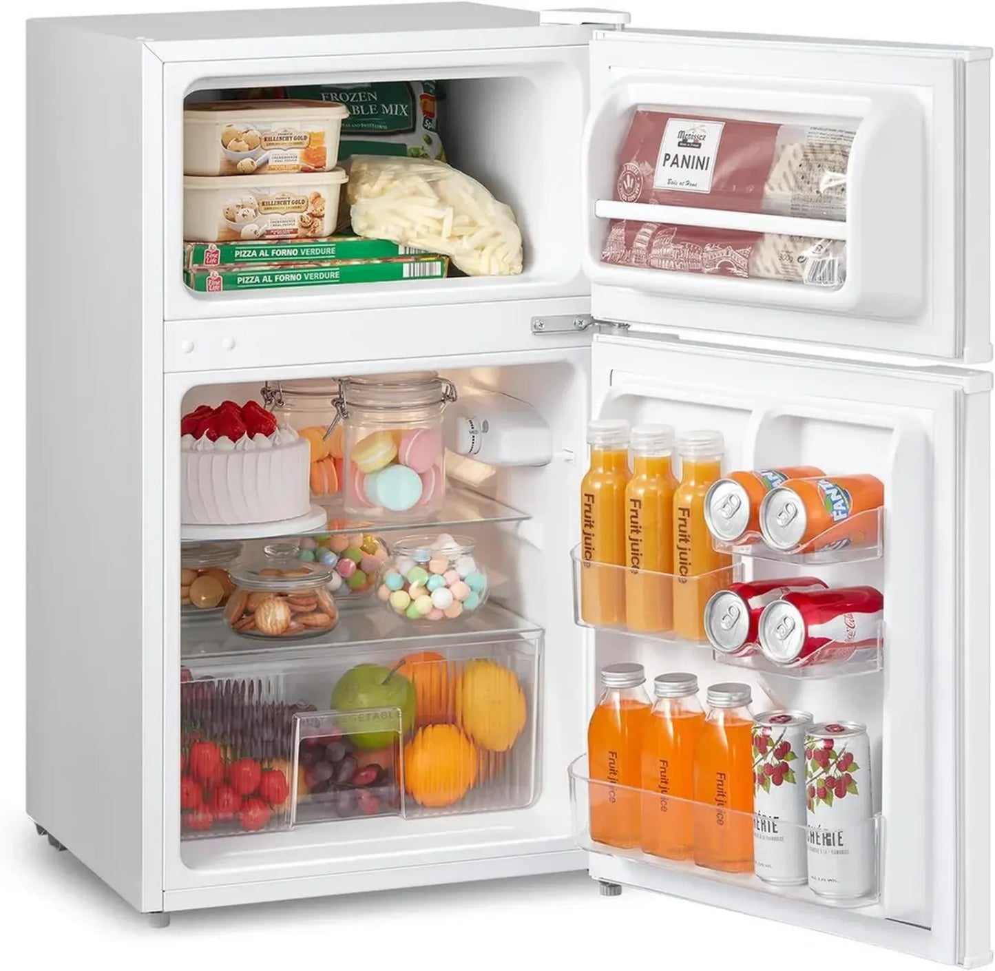 Réfrigérateur Congélateur Compact 87L avec Éclairage LED, Étagères Réglables, Porte Réversible Silencieuse - Blanc