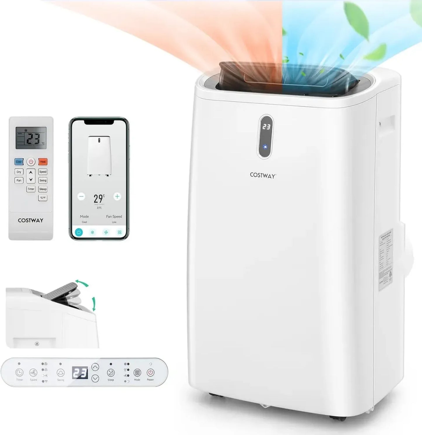 Climatiseur Portable 16000BTU, 5 en 1 : Refroidissement, Chauffage, Ventilateur, Déshumidification, Mode Nuit