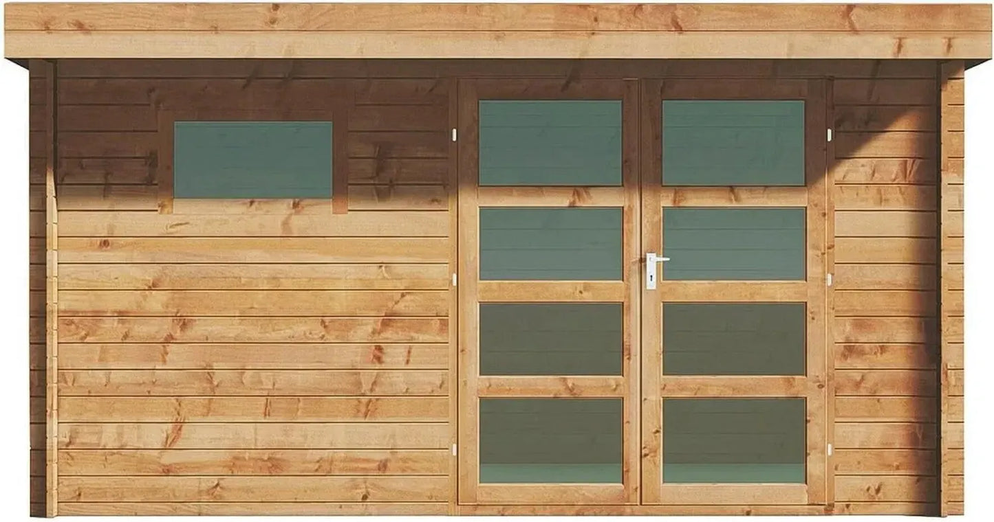 Abri de Jardin en Bois Autoclavé avec Toit Plat 13 m² 28 mm - Modèle CORALIO