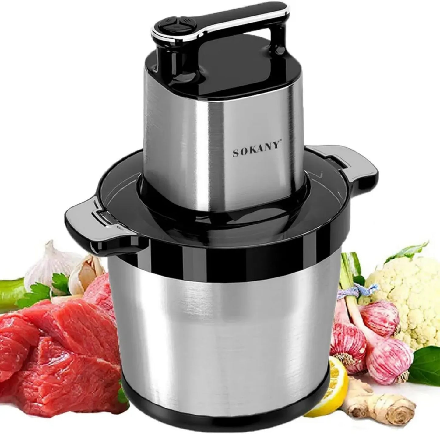 Hachoir Électrique SOKANY 1500W, Bol Inox 8L, 3 Vitesses et 6 Lames en Acier