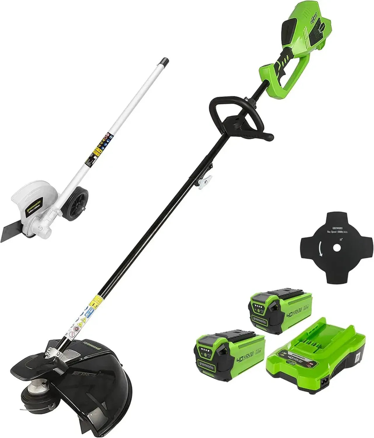 Débroussailleuse à Batterie Greenworks, Moteur sans Balai, Harnais, Hauteur Ajustable, Coupe 40 cm, Fil Nylon 2 mm ou Lame 25 cm + Accessoire Coupe-Bordure