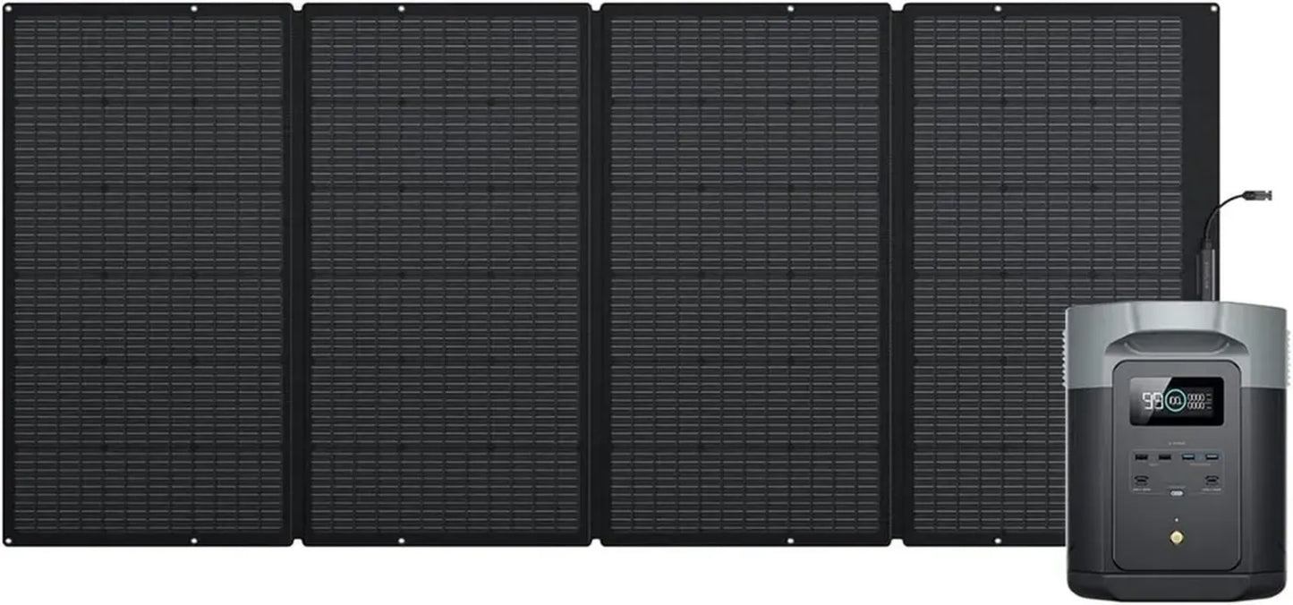 Générateur solaire portable EcoFlow DELTA 2 Max 2048Wh avec panneau 400W, batterie LFP pour camping et extérieur
