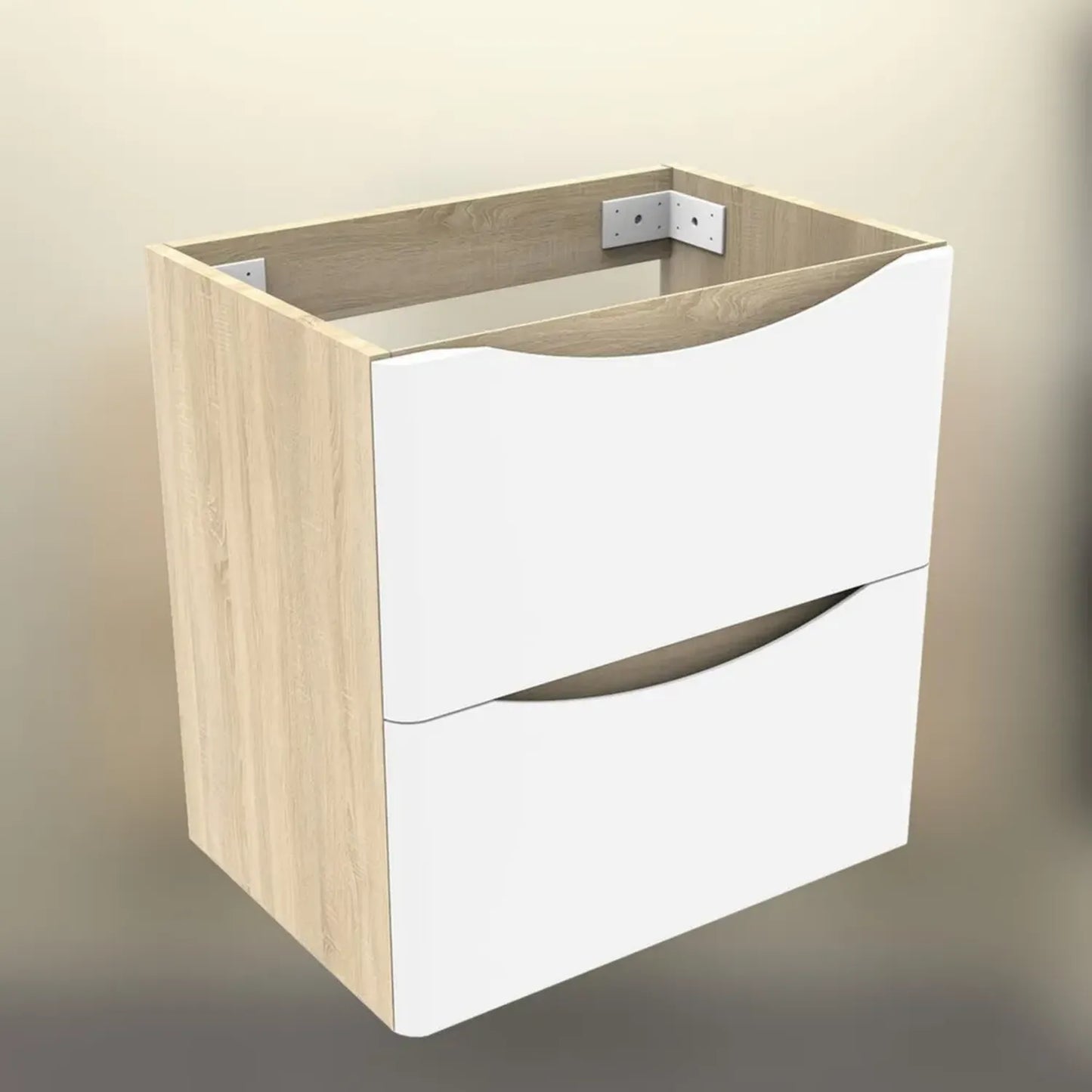 Meuble Vasque 50 cm, 2 Tiroirs à Fermeture Douce, Suspendu Blanc et Chêne