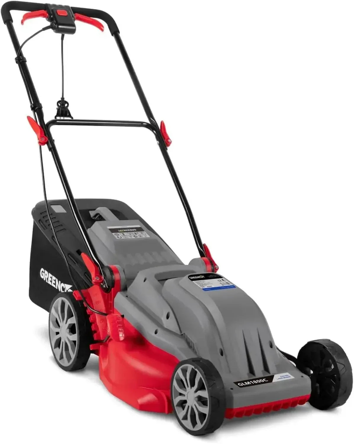 Tondeuse Électrique Filaire GREENCUT 1800W, 44 cm, 6 Hauteurs de Coupe avec Bac