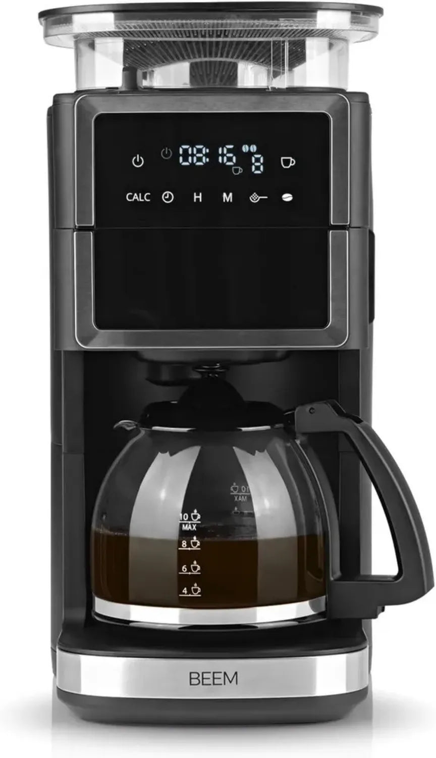 Machine à café filtro BEEM avec moulin, verre et fonction maintien au chaud, capacité 10 tasses