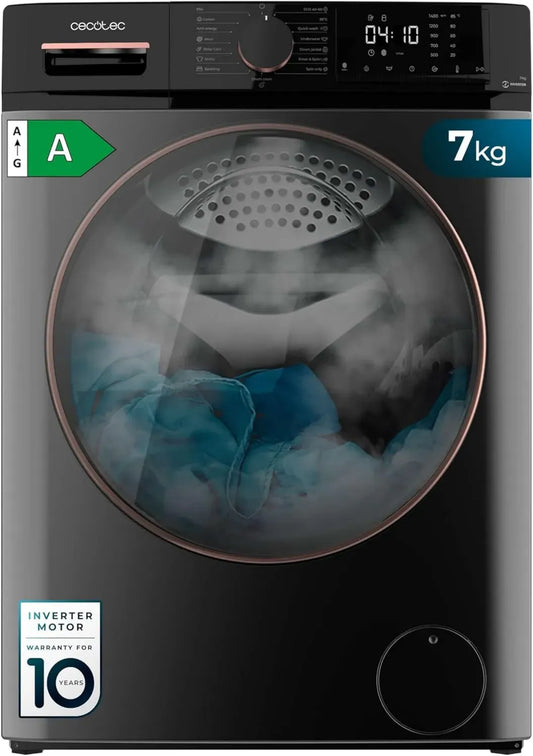 Cecotec Lave-Linge Frontal 7 Kg, 1400 tr/min, Classe A, Fonction Vapeur, Moteur Inverter 15 Programmes