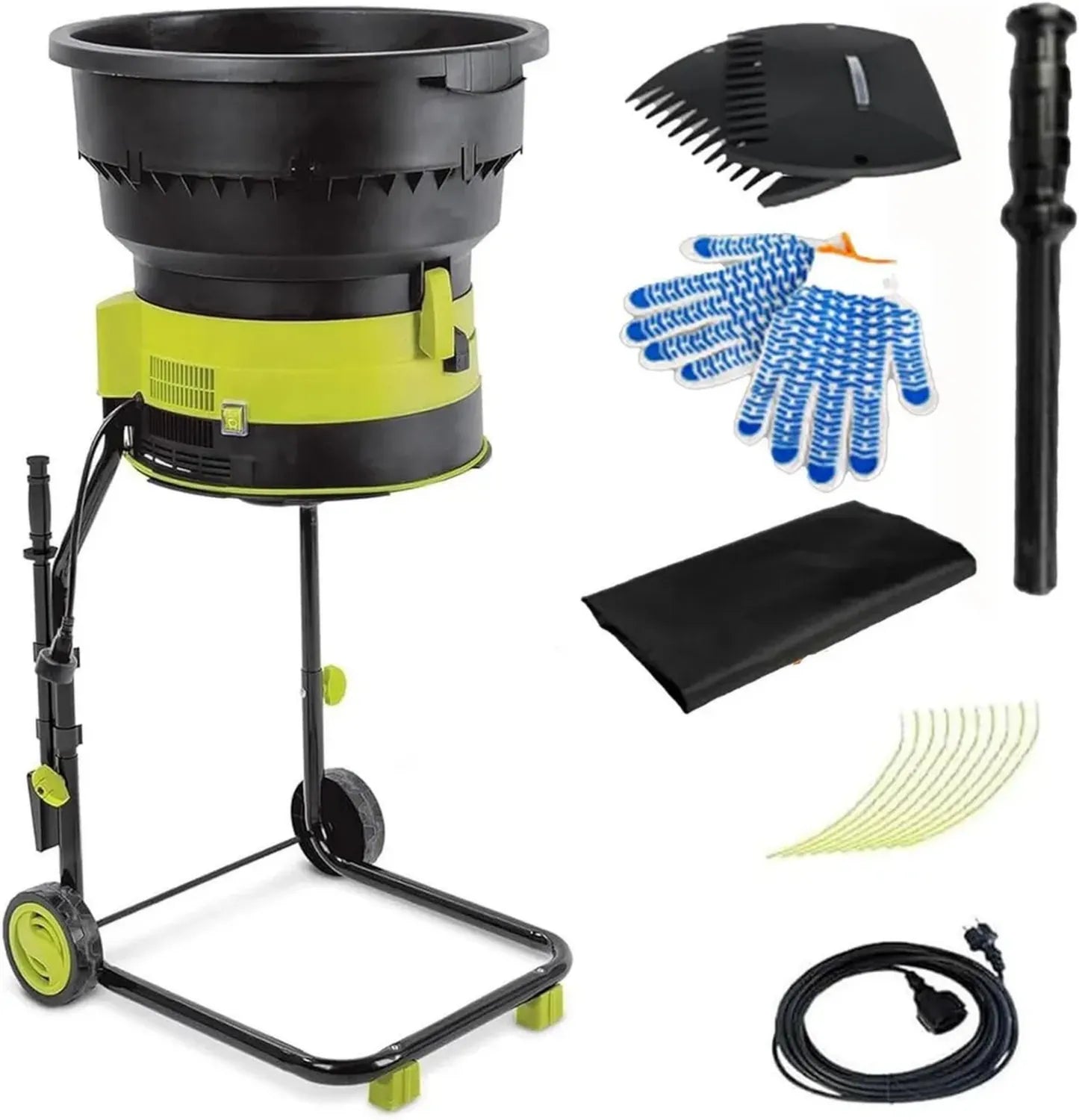 Déchiqueteuse de Feuilles Électrique 2500W avec Roues, 8000 RPM, Diamètre de 54cm, Sac et Cordon de 10m