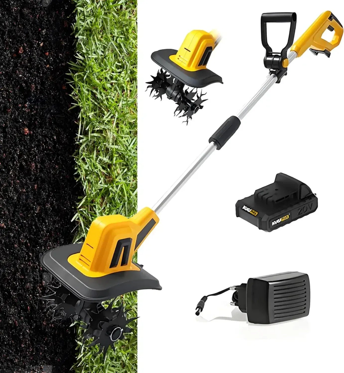 Motoculteur sans fil avec batterie lithium, largeur 25 cm, profondeur 22 cm, pour ferme et jardin