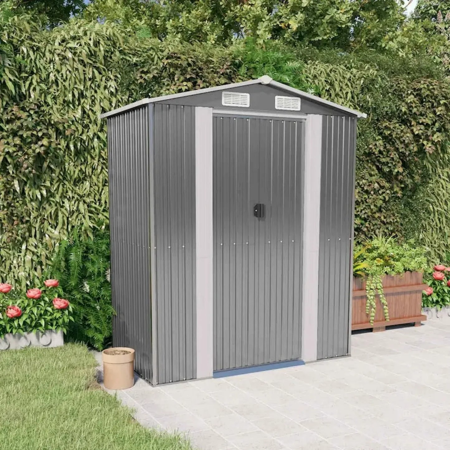 Abri de Jardin en Acier Galvanisé Gris 192x108x223 cm pour Pelouse