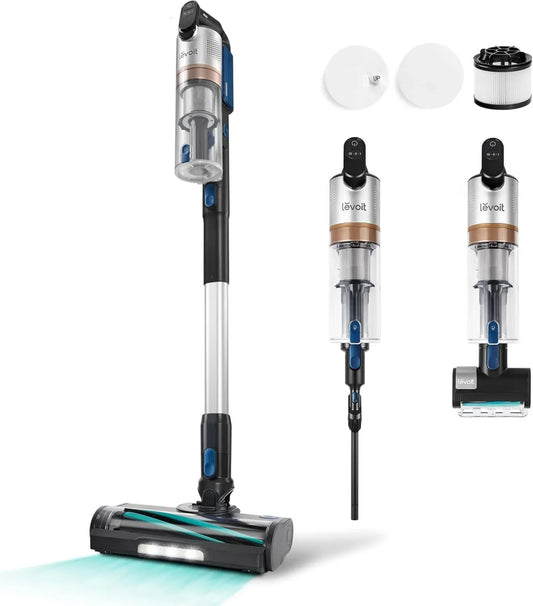 Aspirateur Balai sans Fil LEVOIT, Puissance 240W, Filtration HEPA 99,99%, Autonomie 60 Min, Écran LED, Brosse Turbo Mini pour Sols et Poils d'Animaux