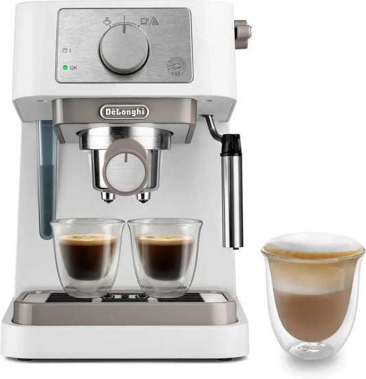 Machine à Espresso Manuelle De'Longhi Stilosa EC260.W, 15 Bars, Système Cappuccino, Arrêt Automatique, Tampons ESE Compatibles, 1 Litre, Couleur Blanche