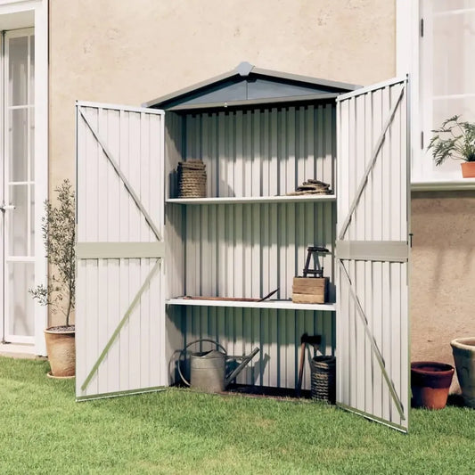 Abri de Jardin Métal Gris avec Étagères et Ventilation - 116x45x175cm