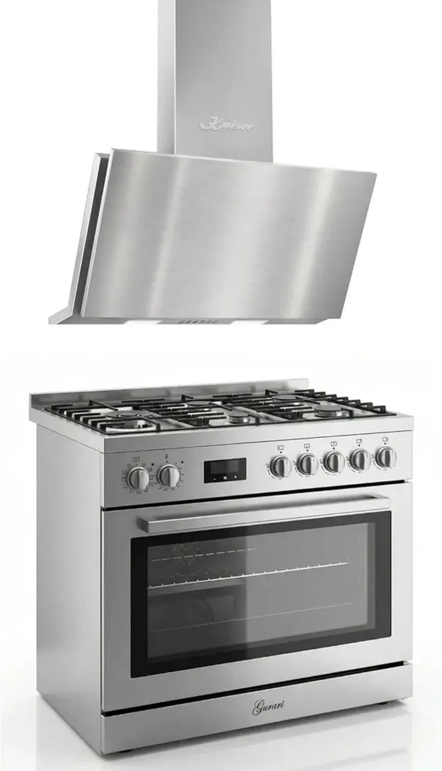 Cuisinière Mixte 90 cm en Inox avec Four 126L et Hotte Puissante