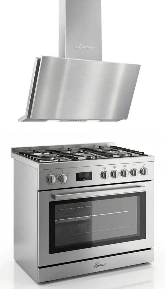 Cuisinière Mixte 90 cm en Inox avec Four 126L et Hotte Puissante