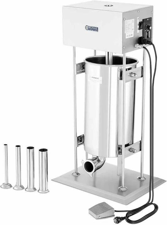 Poussoir à Saucisses Électrique 15L Royal Catering, Moteur Puissant 260W, Commande à Pédale, Tubes de Remplissage Inclus