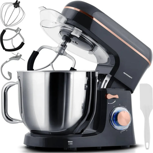 Robot culinaire 1400 W avec bol inox 6L - Mixeur multifonction 6 vitesses - Noir et or