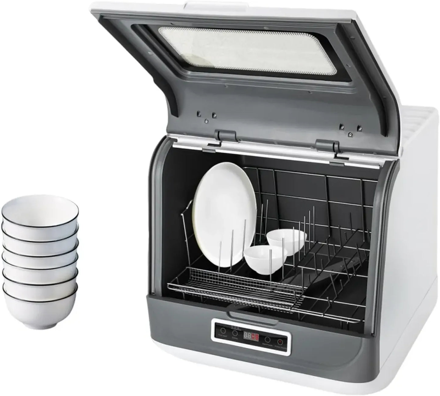 Mini lave-vaisselle compact avec 3 programmes, séchage auto et affichage LED pour cuisine, camping et bureau