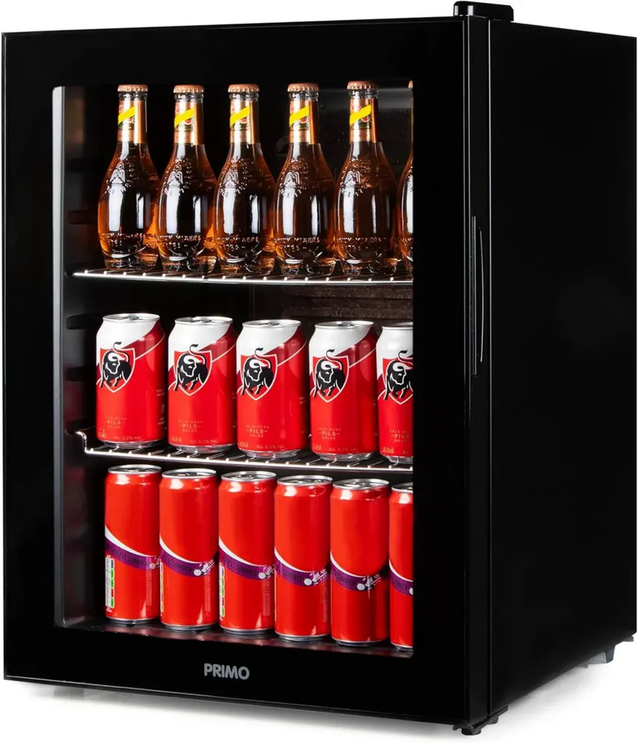 PRIMO PR179BC Mini Frigo à Boissons - 60L - Porte en Verre - Installation Libre - Noir