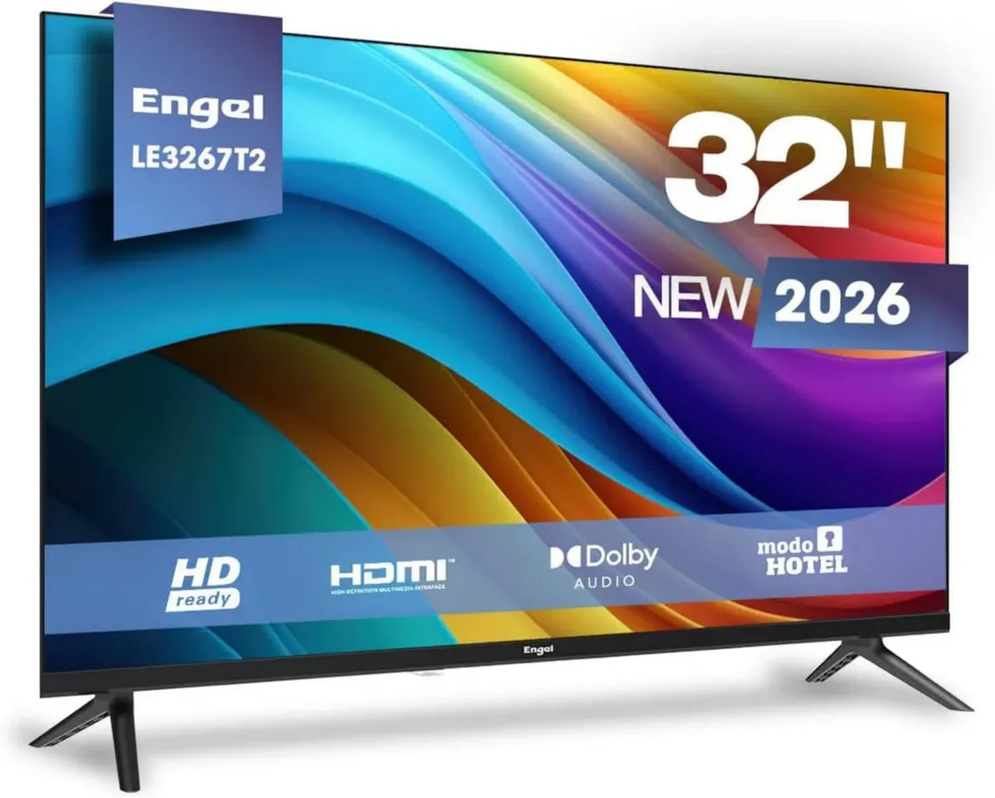 Téléviseur LED Engel 32'' HD Ready, Dolby Audio, 3x HDMI, 2x USB, entrée SAT, Mode Hôtel, 1366x768, Lecteur Multimédia, DVB-T2/C/S2, Noir