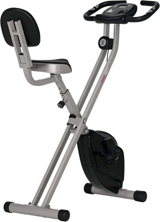 Vélo pliable d'intérieur HOMCOM avec 8 niveaux de résistance magnétique, dossier et selle réglables, écran LCD multifonction et capteur de fréquence cardiaque intégré