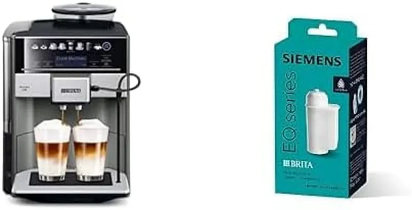 Siemens EQ6 Plus S500 Machine à Café Automatique, Système Aroma Double Shot et AutoMilk Clean, Filtre à Eau BRITA Intenza, Gris/Noir