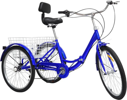 Tricycle Adulte Pliable 61 cm à 7 Vitesses avec Panier et Dossier, Idéal pour Loisirs, Shopping et Exercice