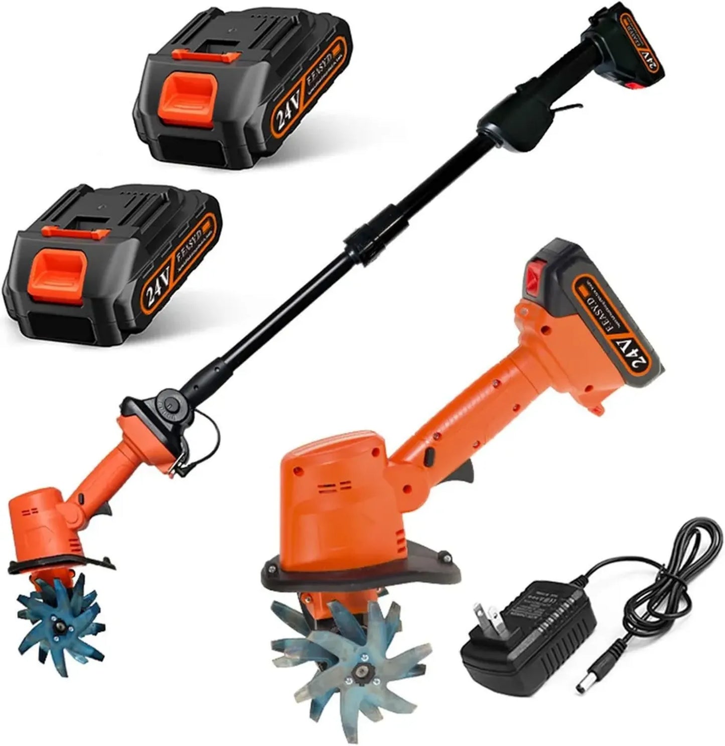 Motobineuse Électrique Rechargeable 21V, Motoculteur Portable avec Batterie et Chargeur, 235 RPM, Travail 10x10 cm, Idéal pour Potager et Jardinage