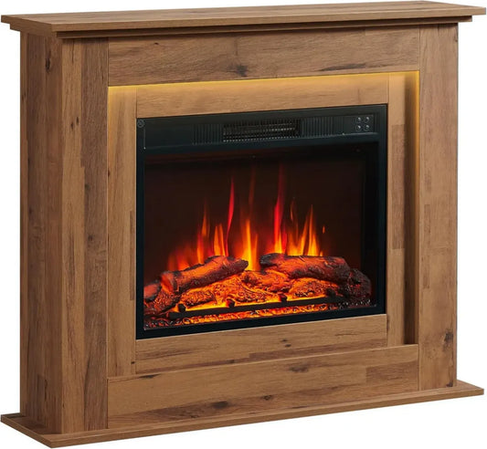 Cheminée Électrique BALDERIA Finn - Design Moderne, Effet Flamme Réaliste, 2000W, LED Ambiance, Télécommande, Minuterie, Thermostat, Boiserie Chêne Foncé