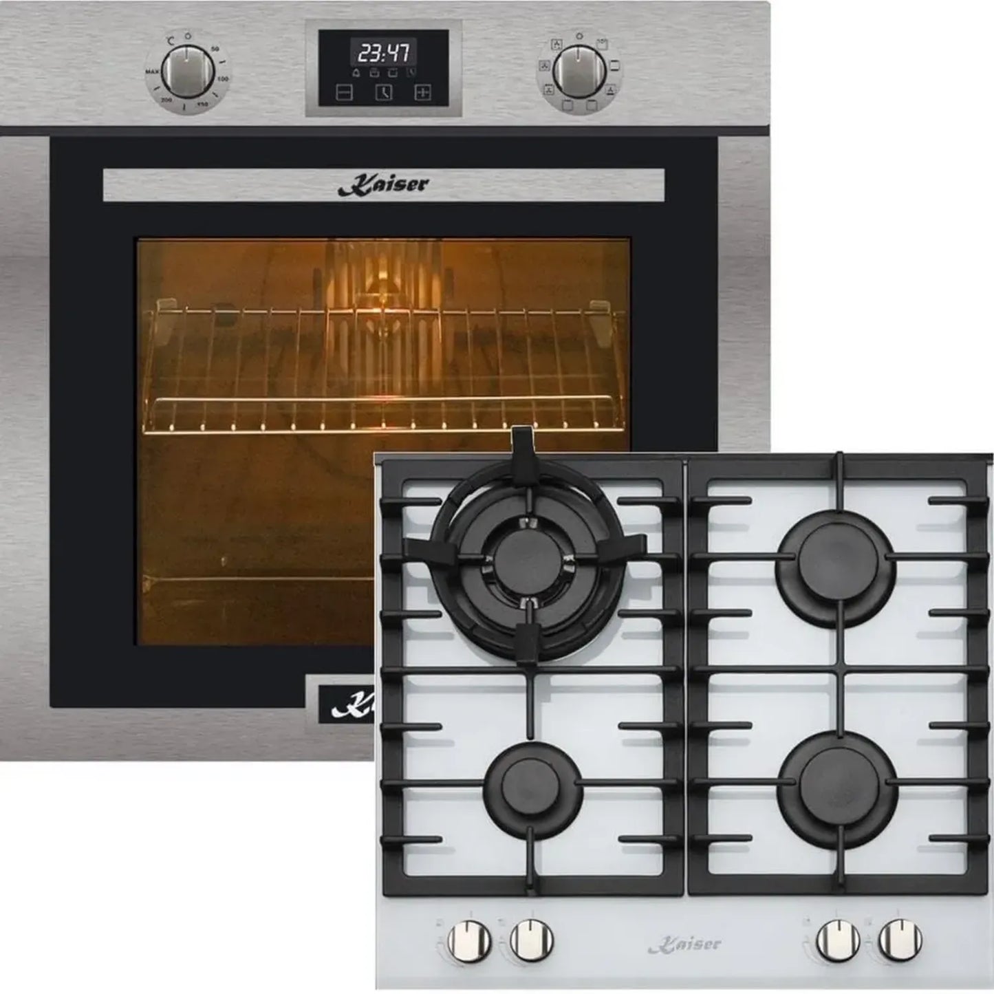 Kaiser Ensemble Cuisinière Gaz Avec Four Électrique, 10 Fonctions, Plaque 60 cm, Fonction Pizza, Tournebroche