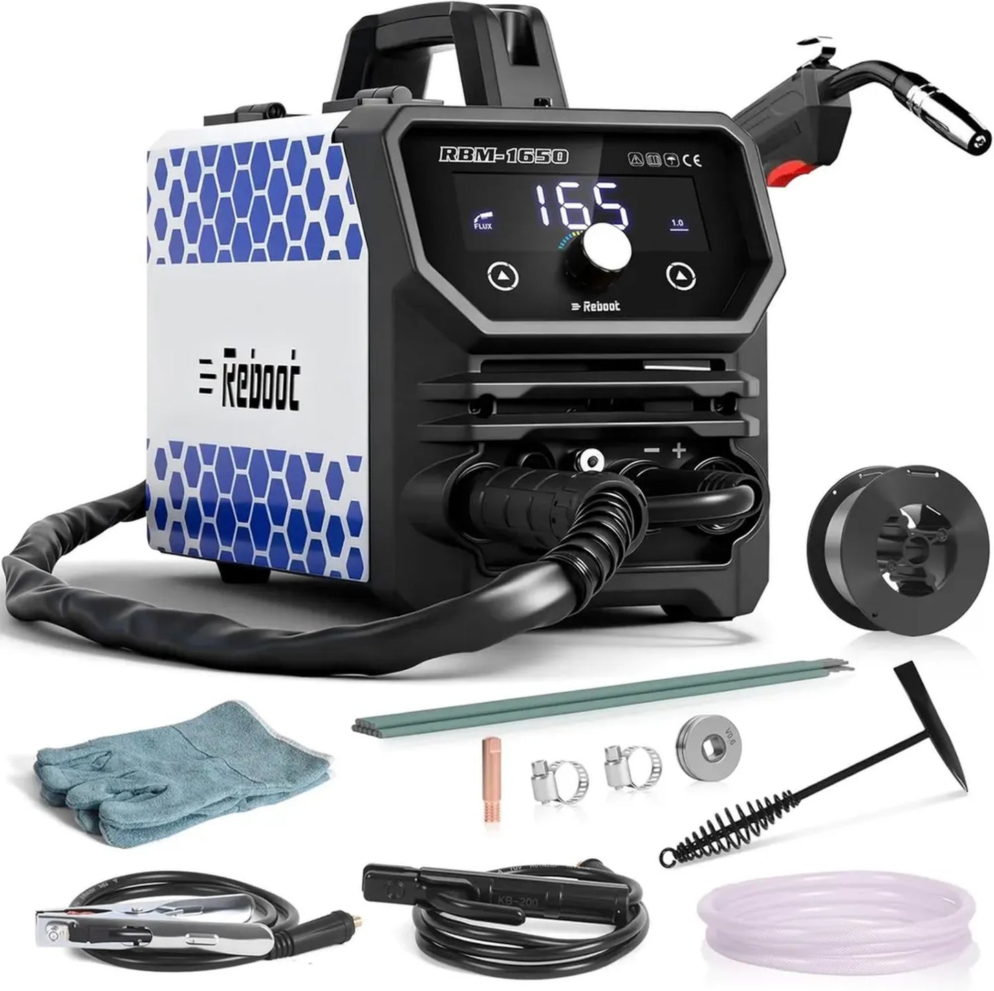 Poste à Souder Multifonction MIG 165A Inverter, Électrode & Lift TIG avec Écran LED, Idéal pour Atelier et Réparation Auto, Gants Inclus
