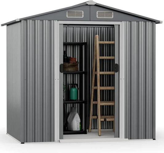 Abri de Jardin Métallique avec Portes Doubles et Ventilations, 3,7 m³
