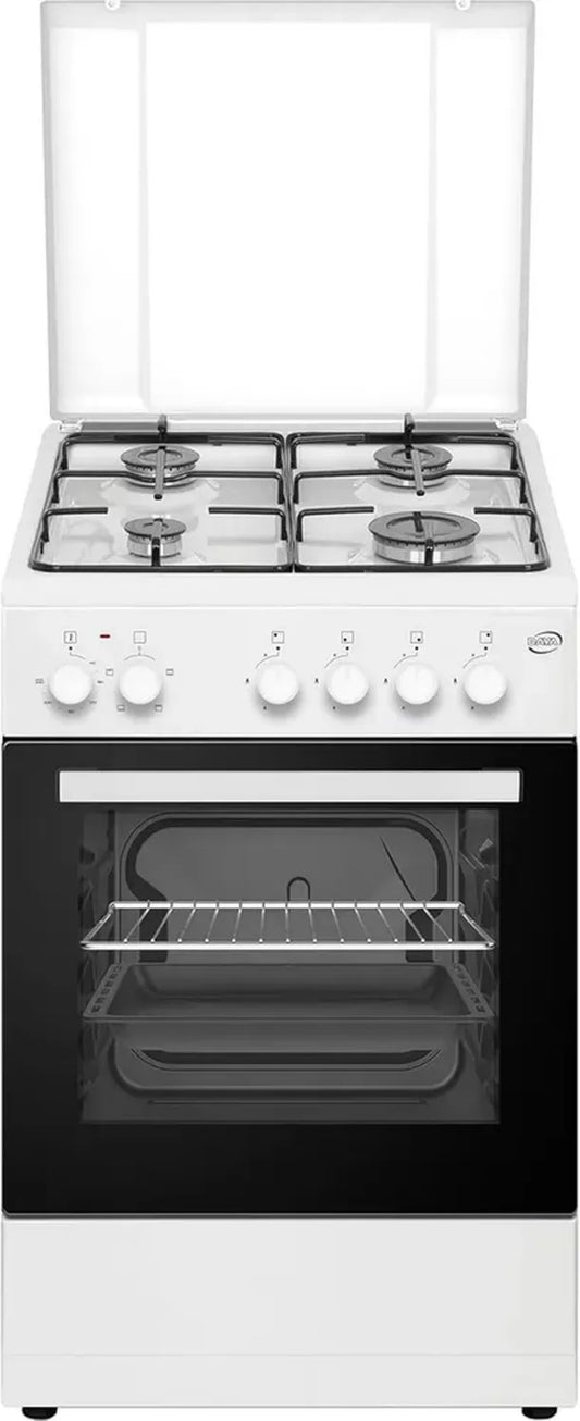 Cuisinière à gaz 4 brûleurs avec four électrique 48 L, sécurité intégrée