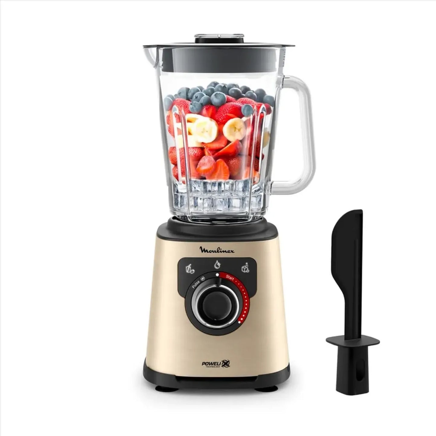 Mixeur Moulinex PerfectMix 1200W, Bol en Verre 1,5L, Lames Powelix, Nettoyage Facile, Noir et Or