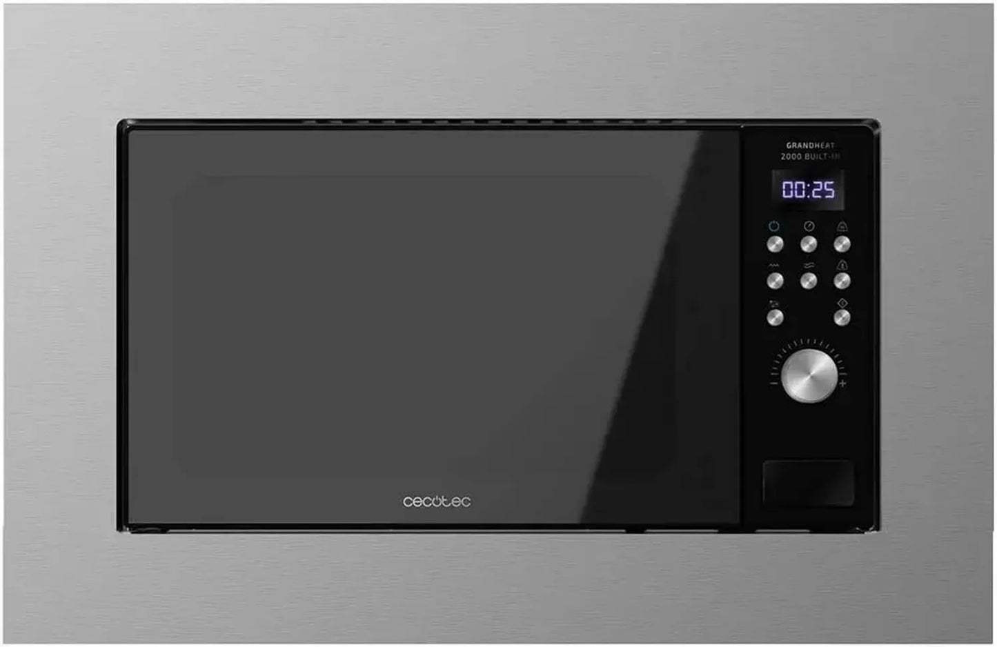 Micro-ondes Encastrable Cecotec GrandHeat 2000, 700W, 20L, Gril, 9 Programmes, Acier Noir, Minuteur 95 Min