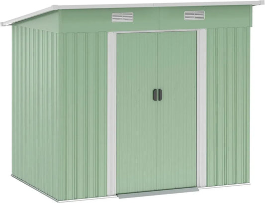 Outsunny Abri de Jardin Métallique 207x130x182cm avec Toit Incliné et Portes Coulissantes