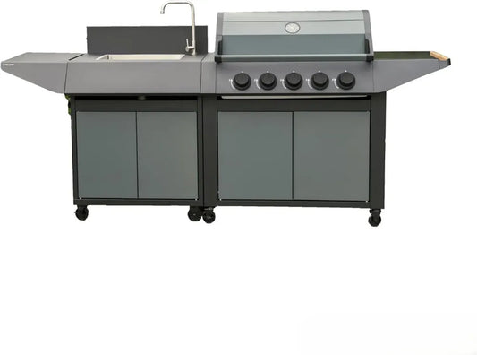 Cuisine Extérieure Gaz avec Évier et 5 Brûleurs Inox