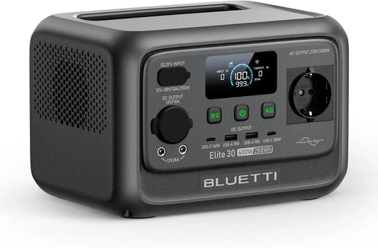 Générateur Électrique Portable BLUETTI Elite 30 V2, Recharge Rapide 70 Min, 288Wh 600W, Batterie LiFePO4, Compatible Solaire/CAC/Voiture, Idéal pour Camping et Urgence
