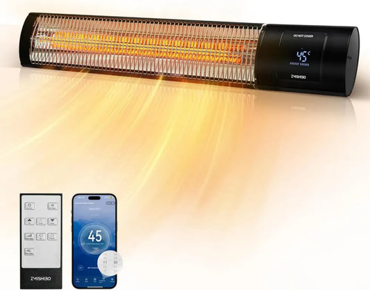 Chauffage Infrarouge ZMISHIBO 2000W, 4 Niveaux, IP65 Intérieur & Extérieur, Fixation Murale/Plafond, Contrôle par APP, Écran LED, Détection Ouverture Fenêtre & Sécurité Enfant