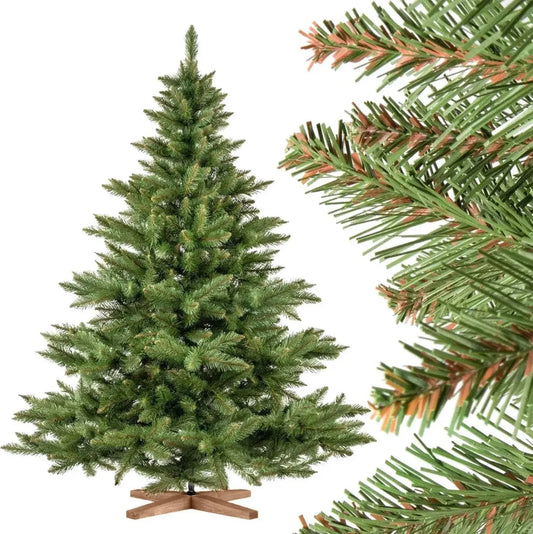 Sapin de Noël Artificiel Nordmann, 180cm, PVC Durable, Tronc Vert avec Socle en Bois