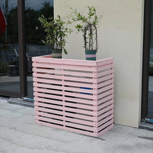 Cache-climatiseur Bois à Persiennes, Paravent 3 Panneaux 85x80x35 cm, Intérieur/Extérieur, Design Élégant Rose