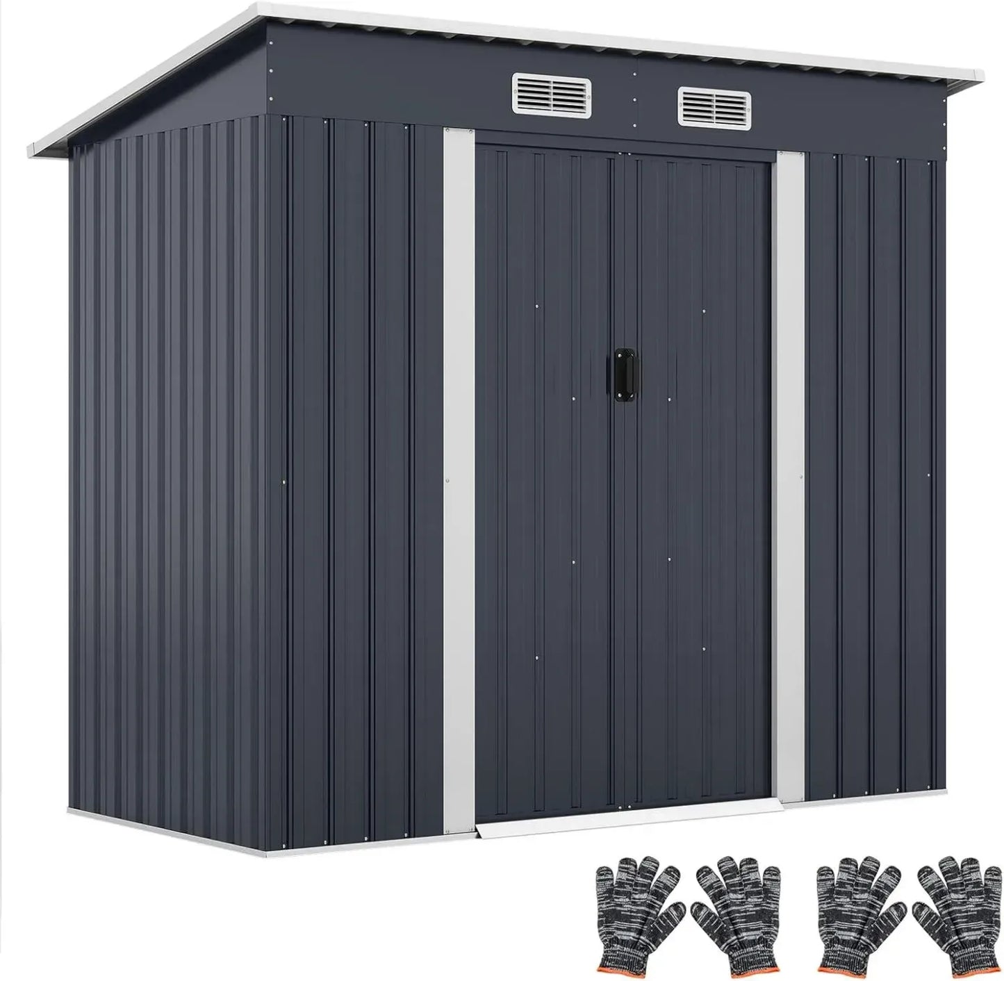 COSTWAY Remise de Jardin en Métal avec Base, Toit Inclinable, Portes Coulissantes, 4 Aérations, 2m², Couleur Anthracite