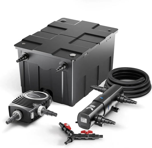 Ensemble de Filtration SunSun Bassin: Filtre CBF-550 60000L, Pompe NEO10000 10000L/h, Clarificateur UV 36W, Tuyau 25m