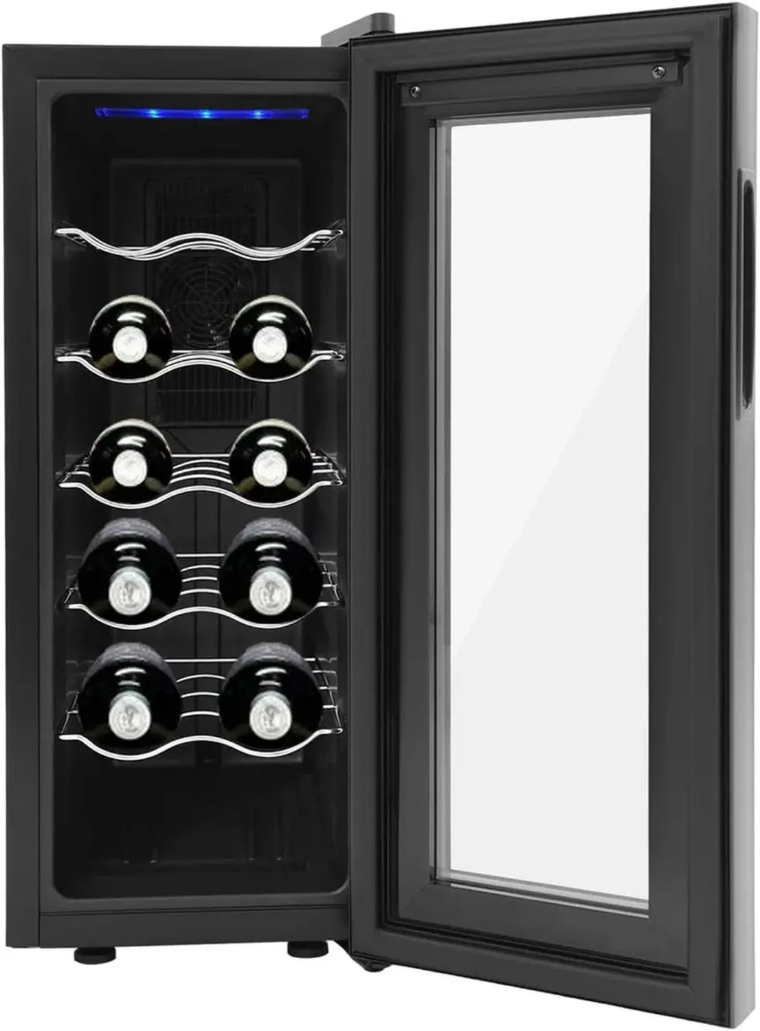 Cave à Vin 12 Bouteilles, Réglage Température 12-18°C, Humidité Constante, Éclairage LED, Paiement Silencieux
