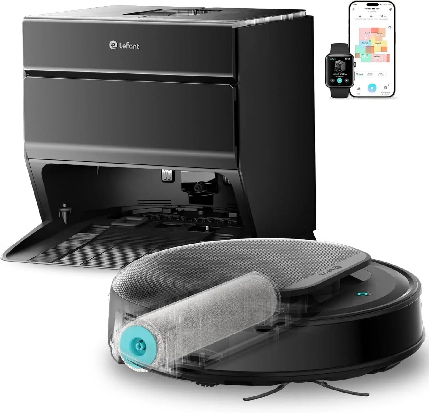 Aspirateur Robot Lefant M5 Pro, 18000 Pa, Nettoyage Automatique, Serpillière à Roulettes, Lavage à l'Eau Chaude 75°C, Levage 8mm, WiFi 5G/2.4G
