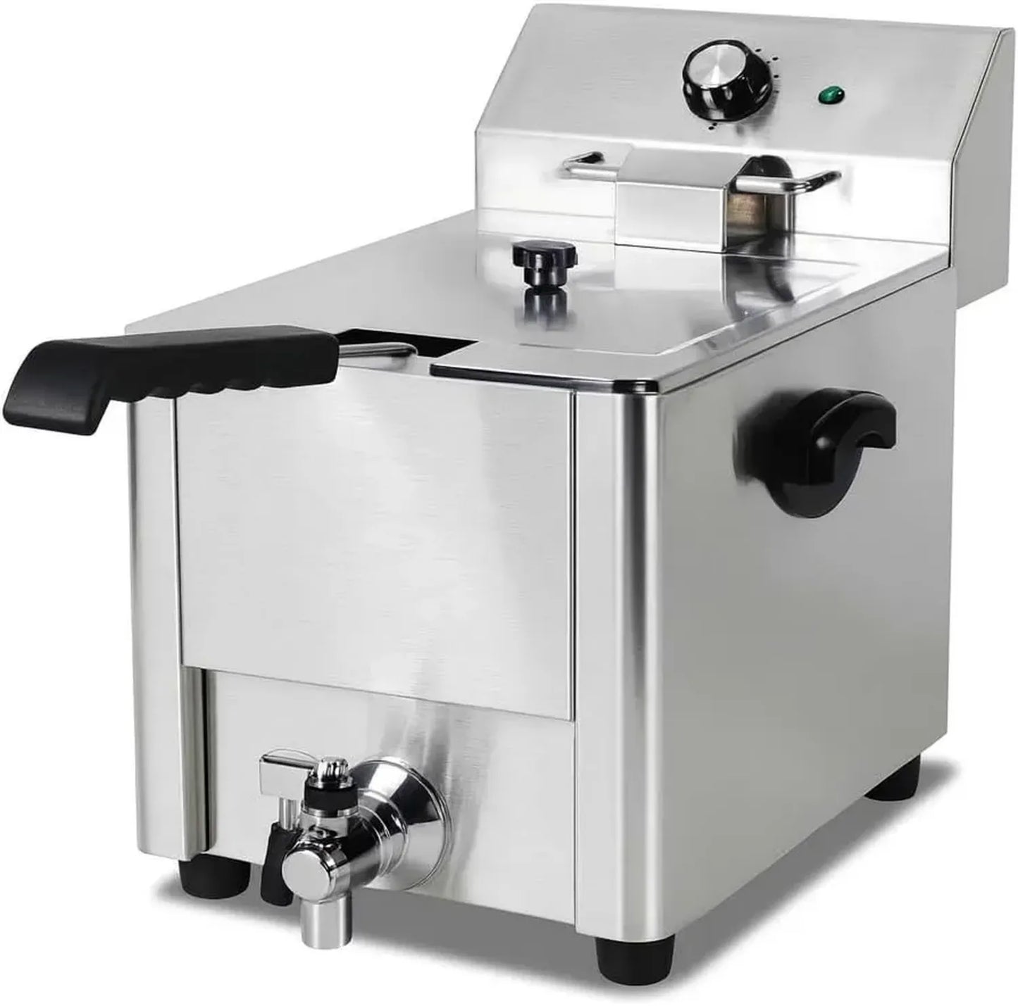Friteuse Inox 8L Pro - 3600W - Thermostat Réglable 50-200°C - Vanne de Vidange Sécurisée